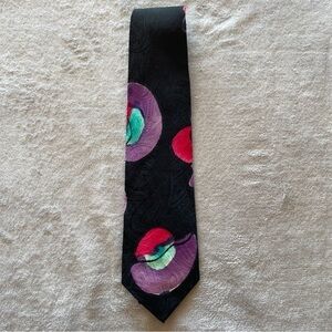 Robert Daskal Elegant Black and Purple Men's Tie hand painted 100% silk